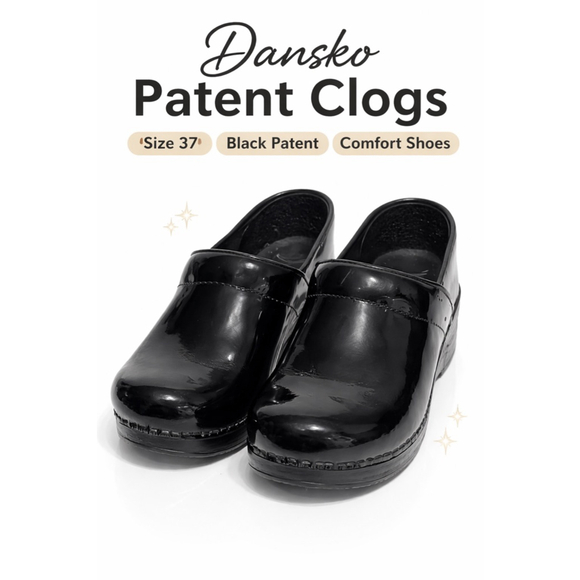 Dansko Shoes - Dansko Black Patent Leather Clogs Size 37 Slip On Nursing Comfort Shoes